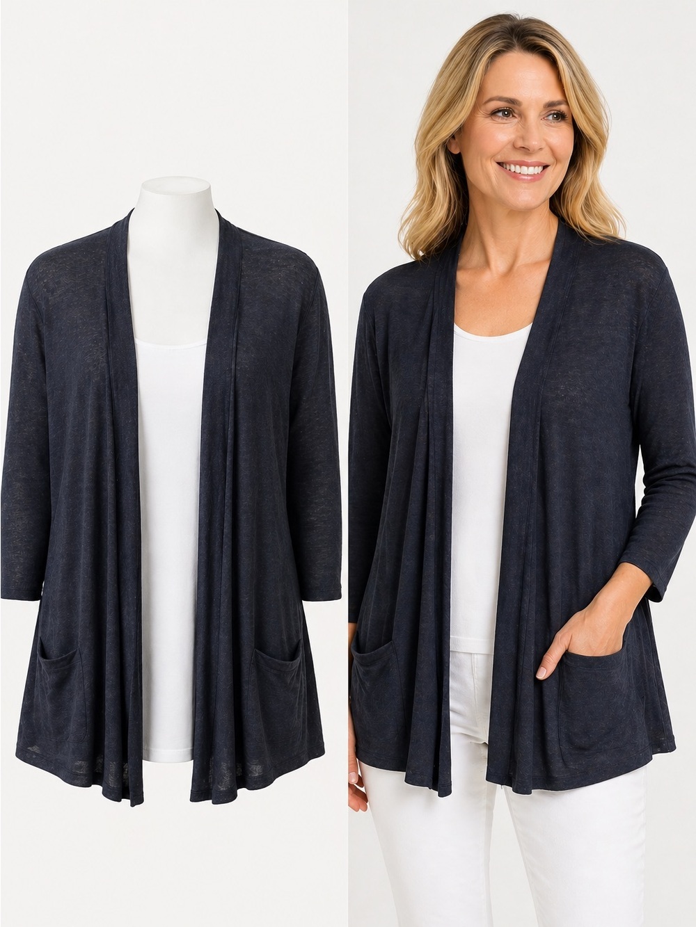 Talbots | Blue Linen | Open Front Cardigan | Lightweight XL Casual Layering